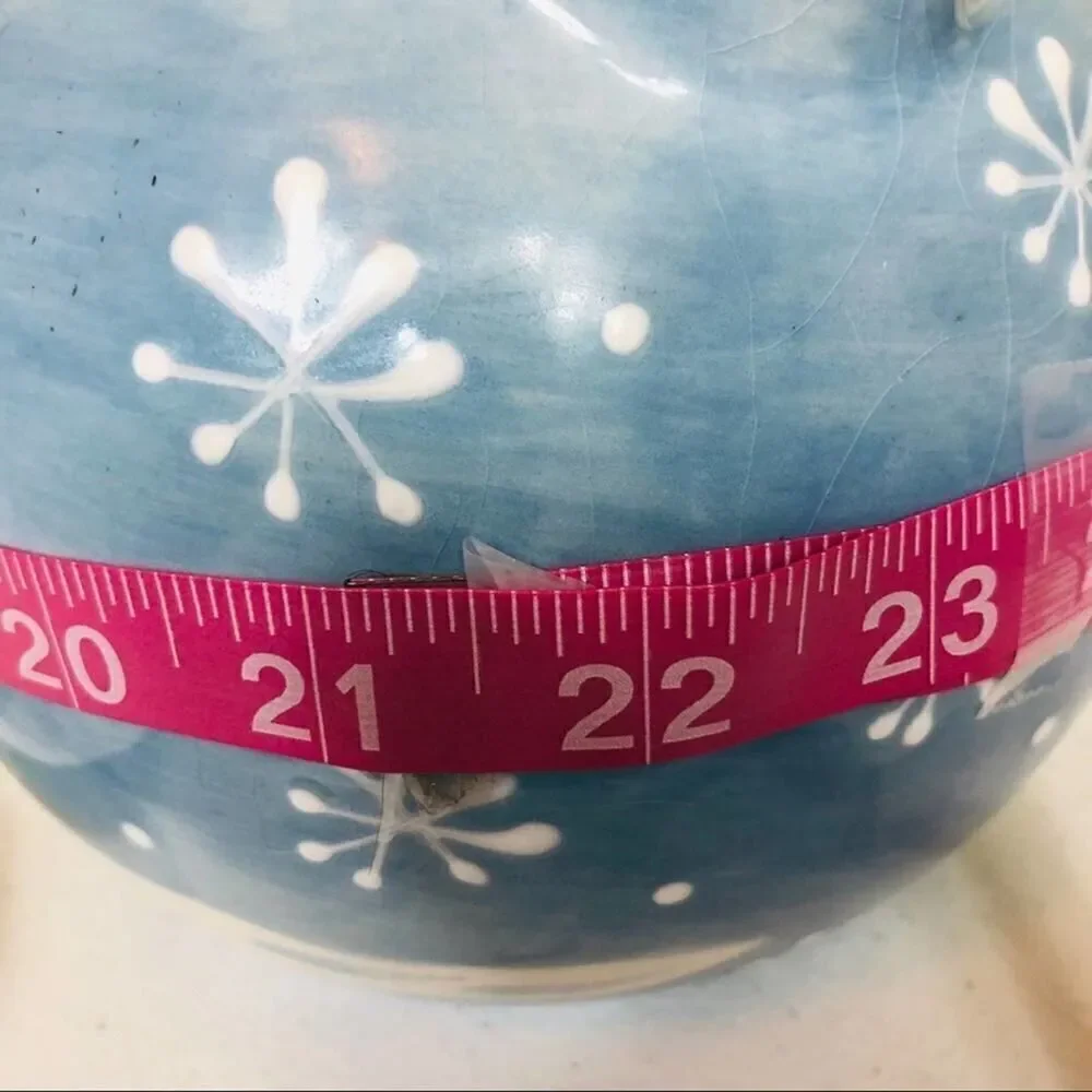 Christmas Decor Vintage Blue White Snowman Ceramic Pitcher
